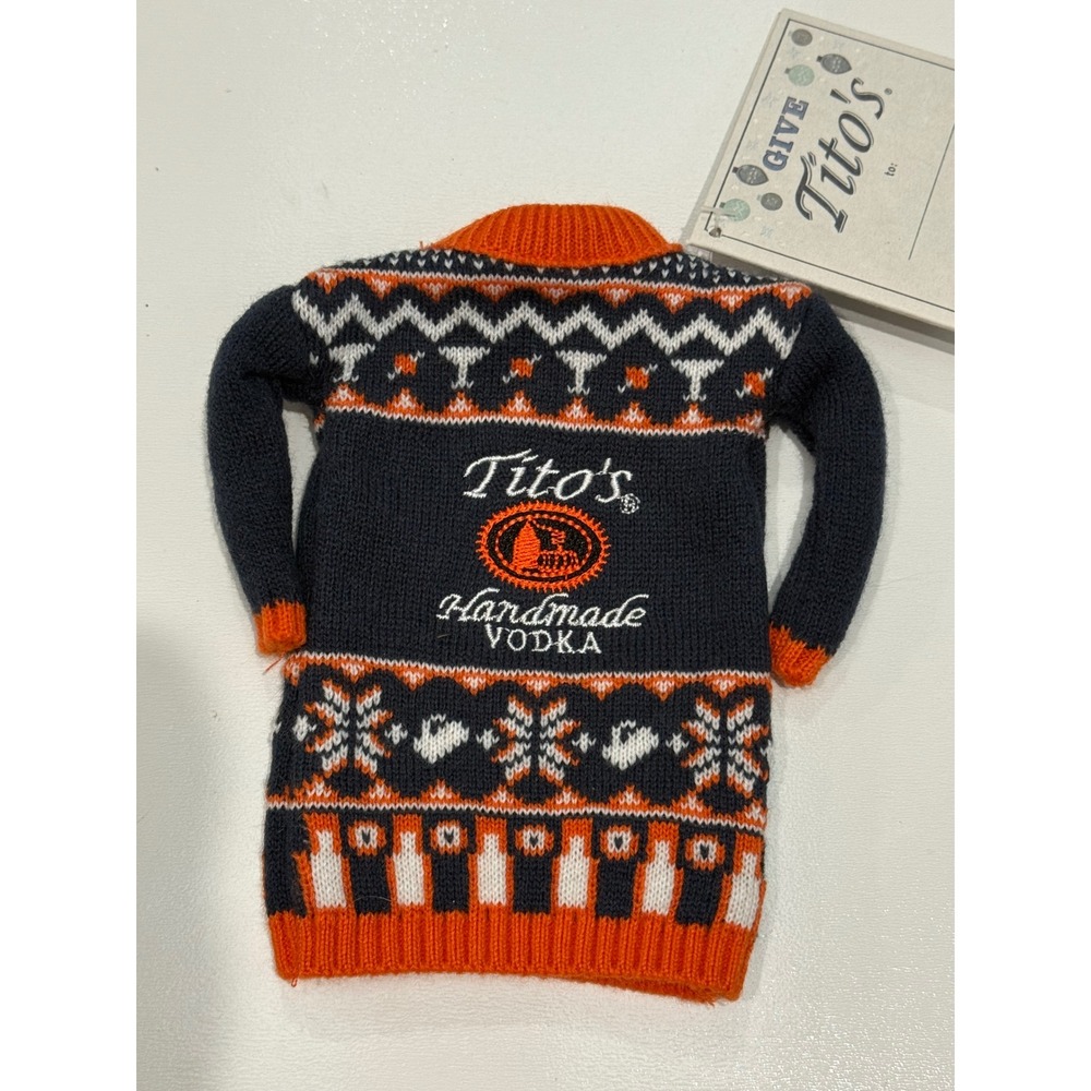 Titos Handmade Vodka Holiday Bottle Sweater Fair Isle Navy Orange White Mini